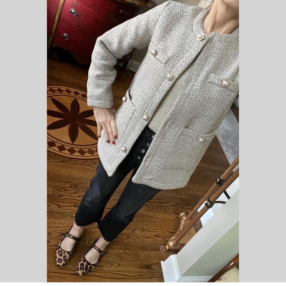 H&M Textured Tweed Weave Jacket Coat with Pearl Gold Buttons ✨ - Picture 7 of 7